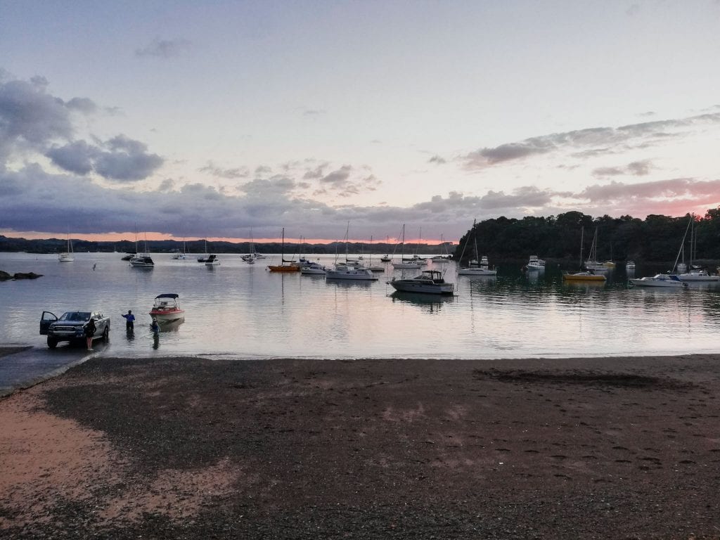 sunset, opito bay, new zealand