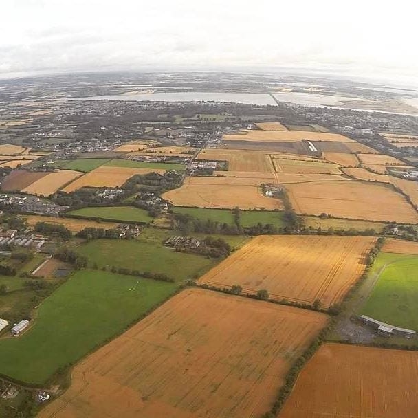Ireland from the sky, rolling green fields