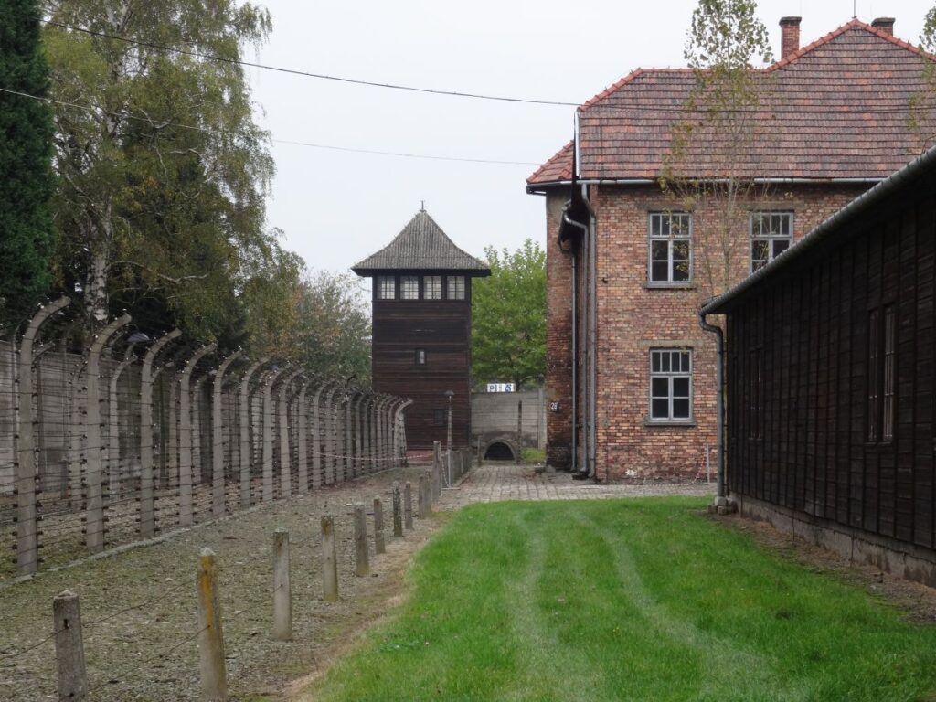 watch tower and building auschwitz